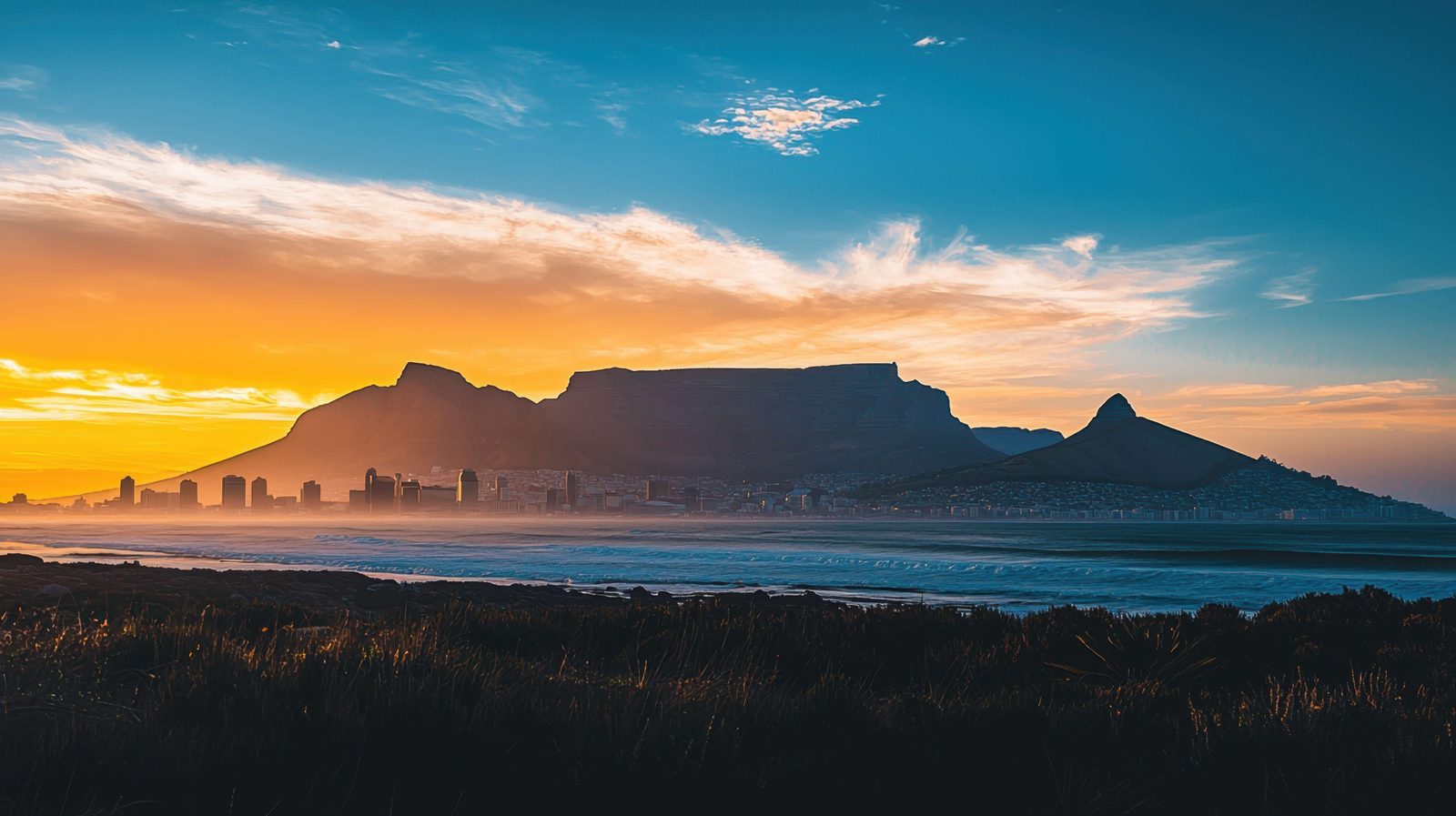 Table Mountain at sunset across the bay
